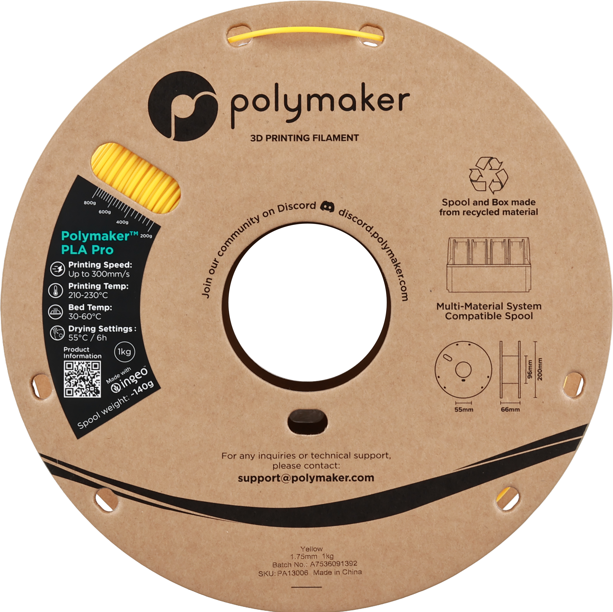 Polymaker  PLA Pro Yellow, 1,75 mm / 1000 g    Neue, verbesserte Formulierung: Hochleistungs-High Speed-PLA  in Yellow