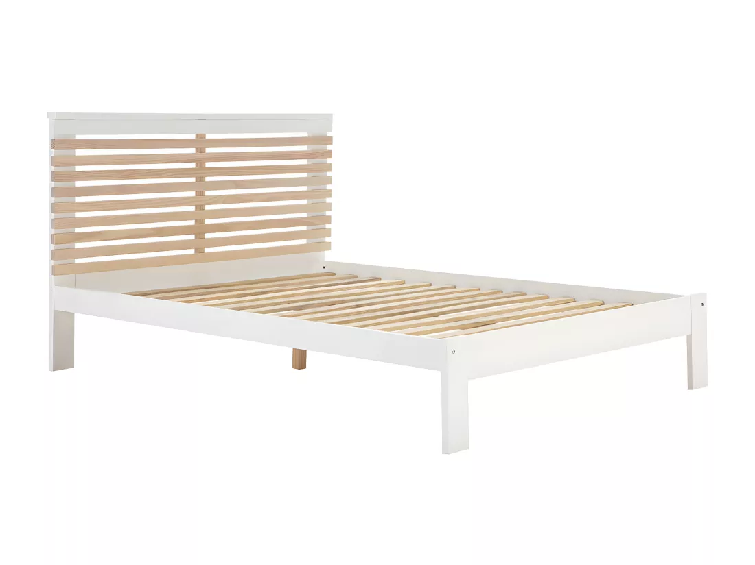 LAUPELL - Chambre 140x190cm avec Commode 3 Tiroirs Pin Naturel et Blanc Scandinave