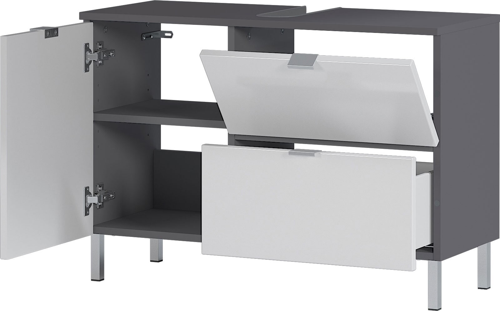 Waschbeckenunterschrank FEY 80 cm Graphit/ HG Weiß
