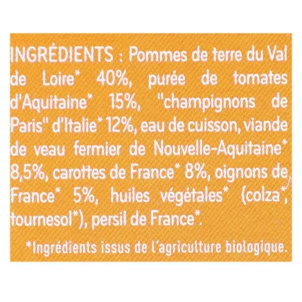 Lancheira Babybio com Batata, Tomate, Cogumelo e Vitela +8m Orgânica 2 x 200g