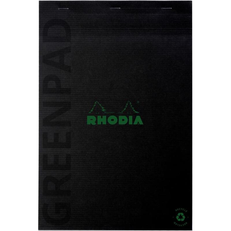 Greenpad bloc agrafé recyclé et recyclable en carte souple 350 g/m2 - N°18 21x29,7 cm 70 feuillets Ligné - Papier Clairefontaine recyclé 90 g/m2 - Noir - New - Noir