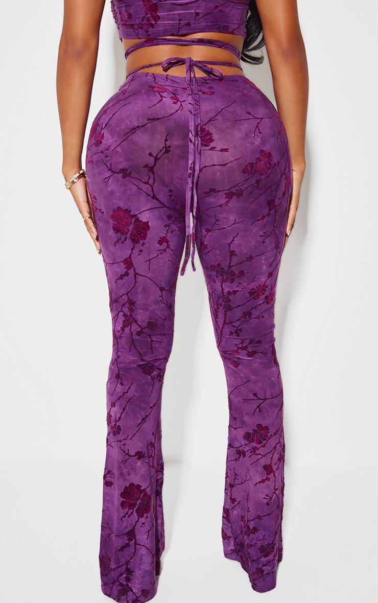 Prune Pantalon Coordonné Taille Basse Plissé En Dévoré Texturé Shape