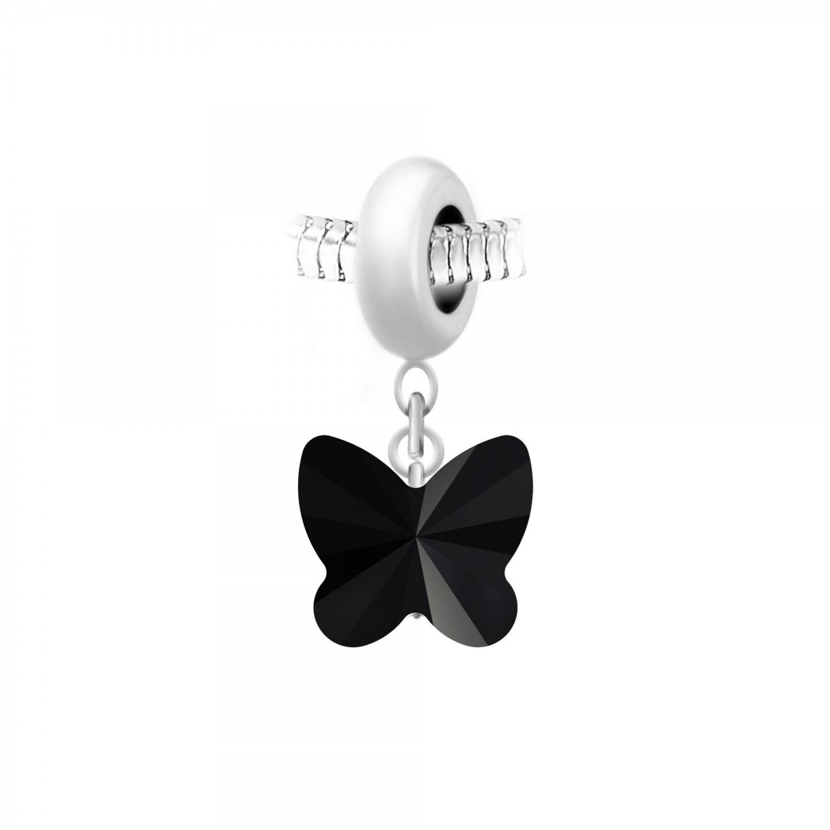 Charm perle en acier et papillon SC Crystal orné de Cristaux scintillants