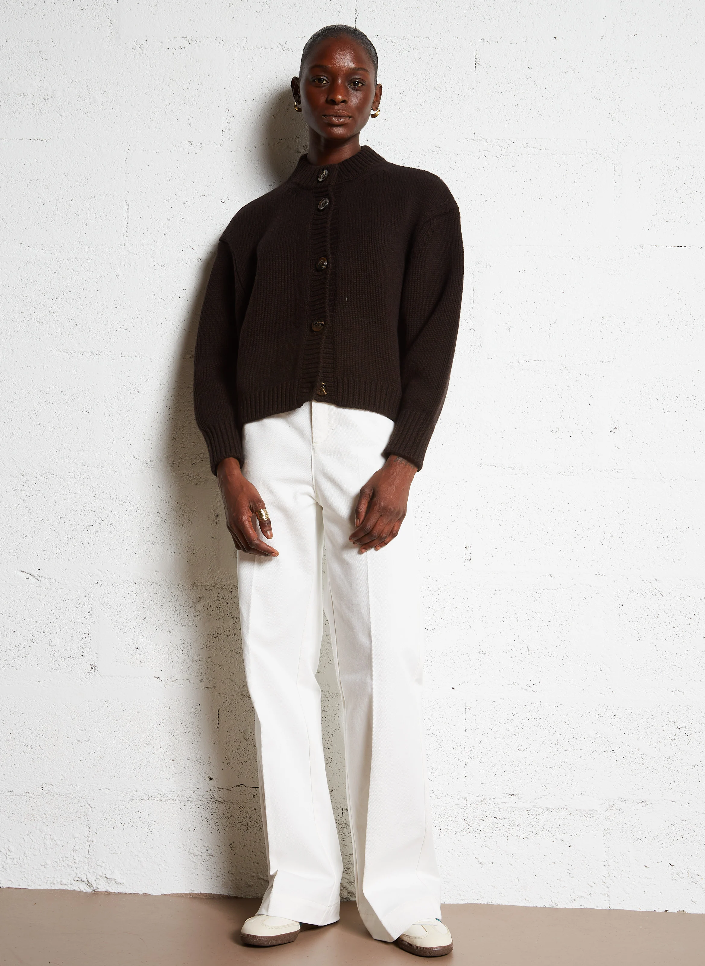 LEONARD - Cardigan col rond en laine | Marron