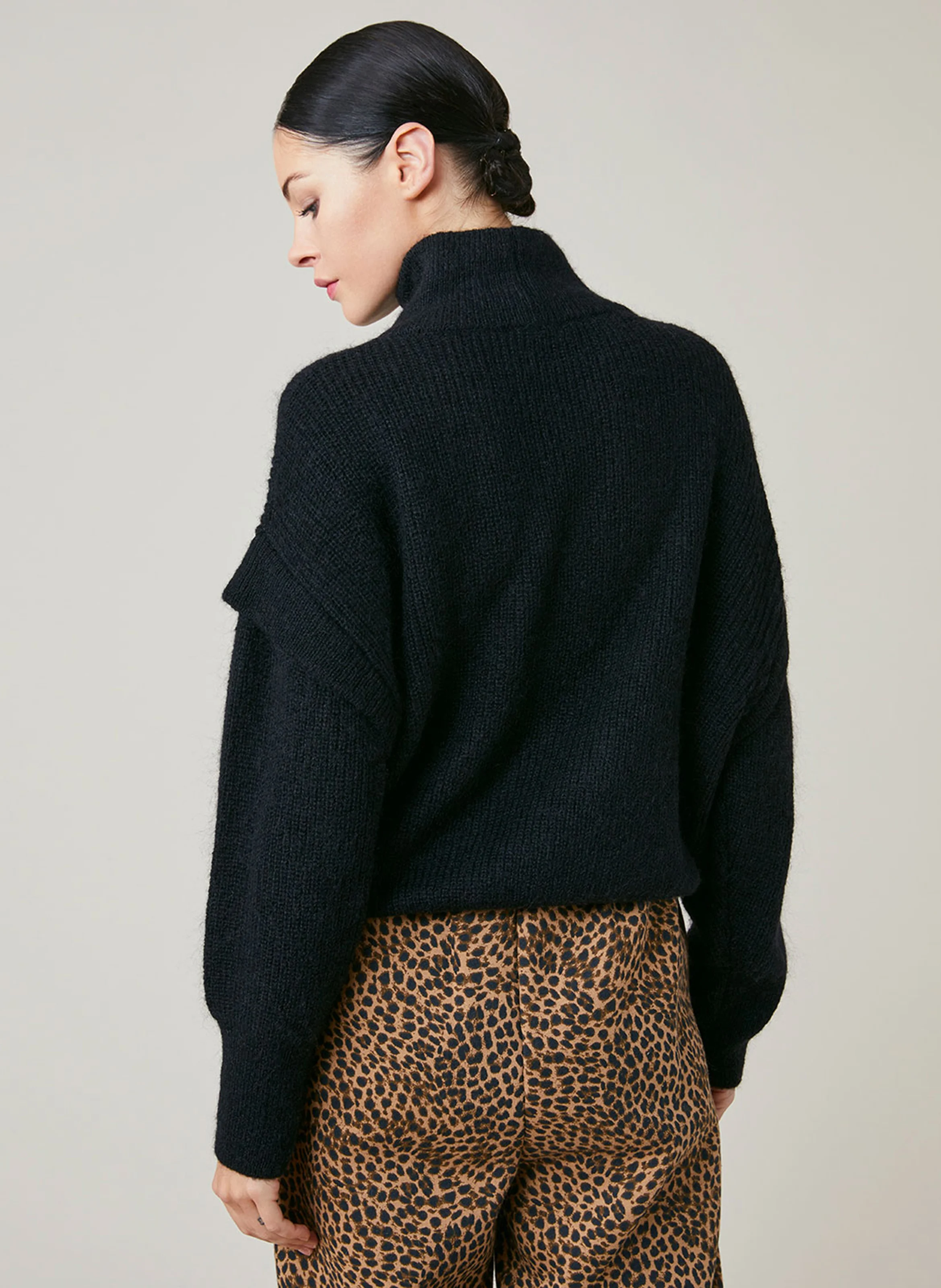 ELISABETH - Pull ample ajouré en laine mélangée | Noir