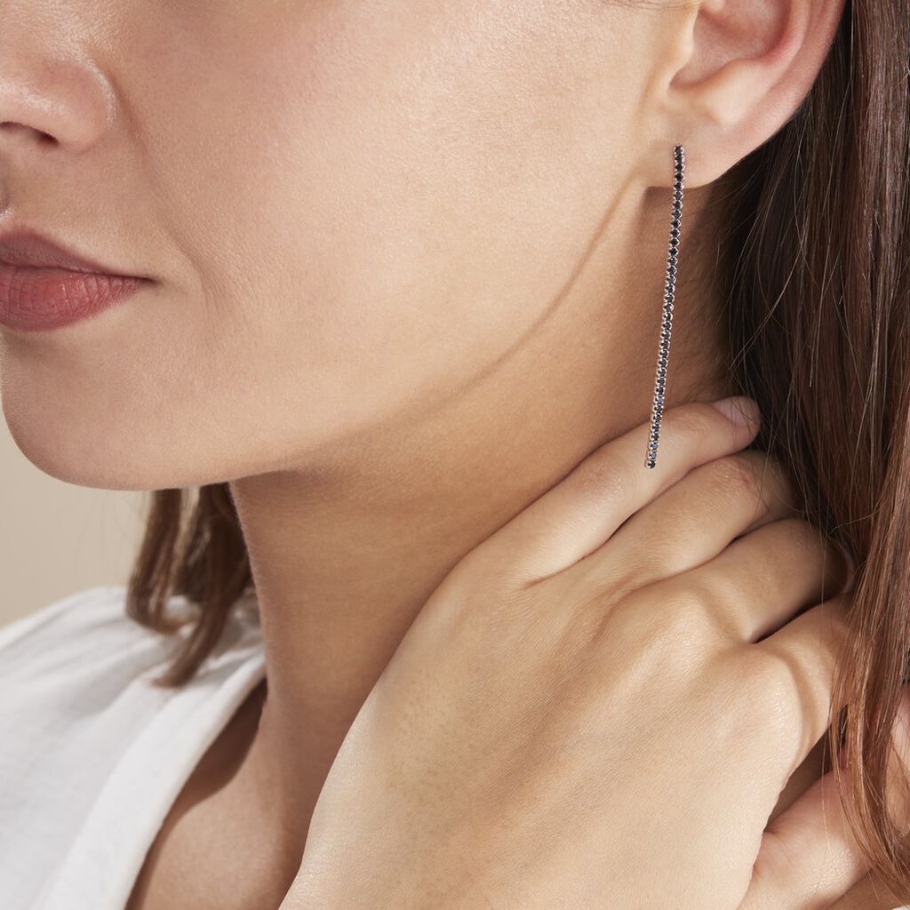 Boucles D'oreilles Pendantes Lou-anne Argent Blanc Oxyde Noir