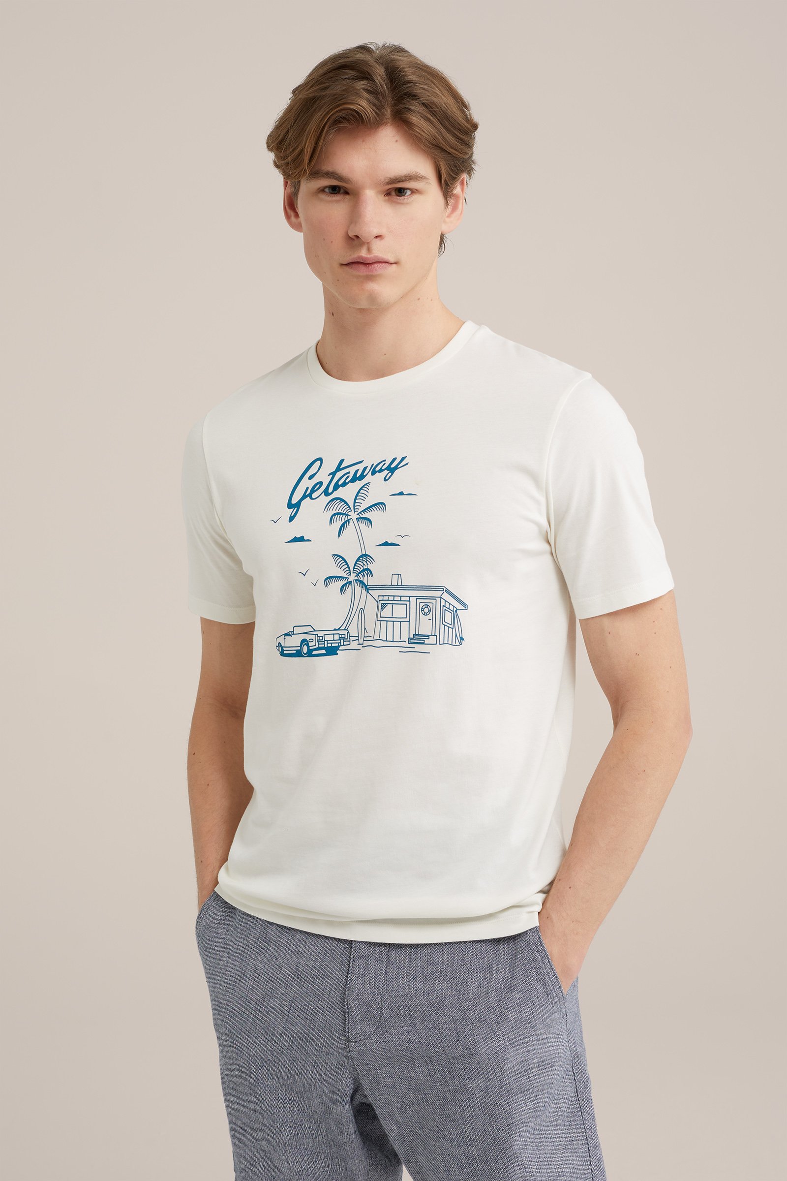 T-shirt met opdruk WE Fashion Gebroken wit