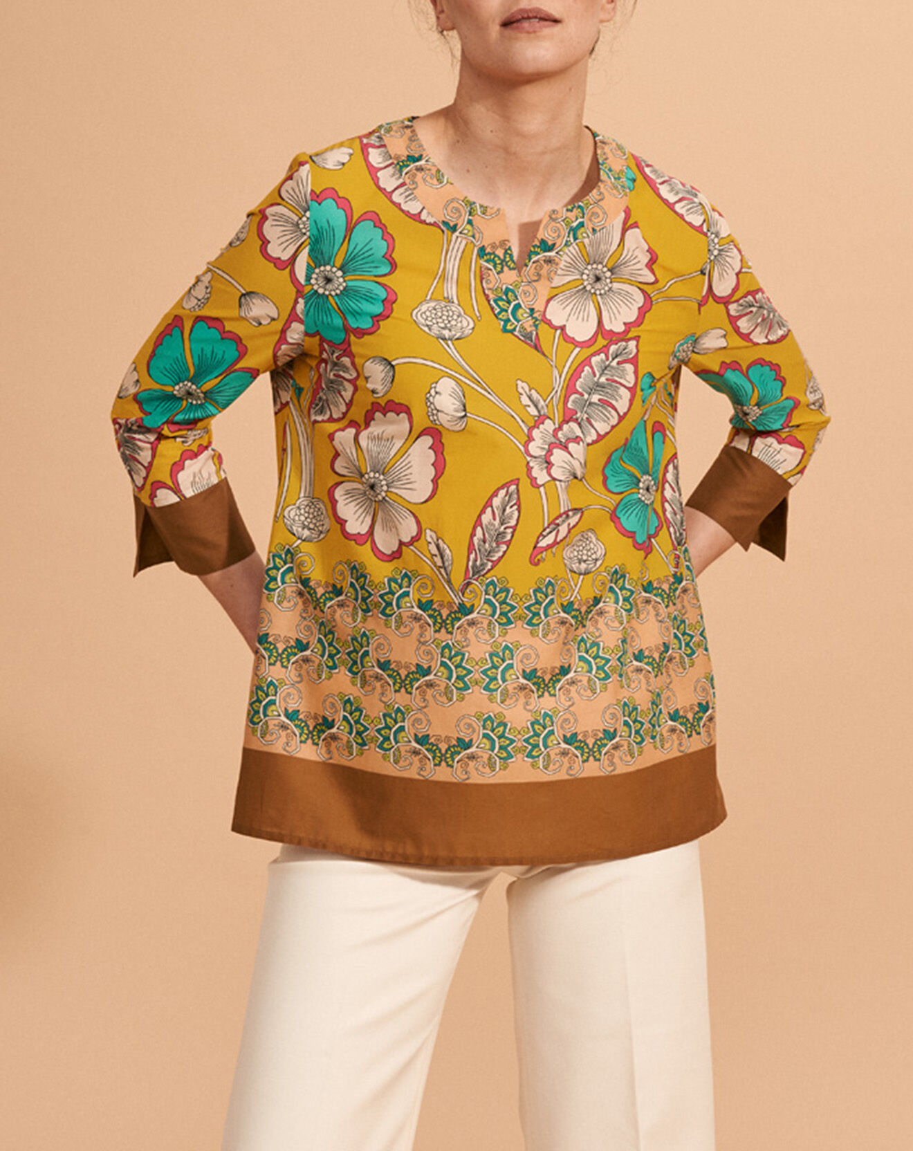 Devernois Blouse Calcuta en Coton imprimée  jaune