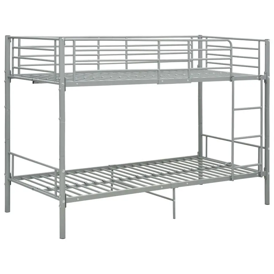 vidaXL - Metalen Stapelbed incl. hekwerk en zijladder - Grijs - 90x200 cm