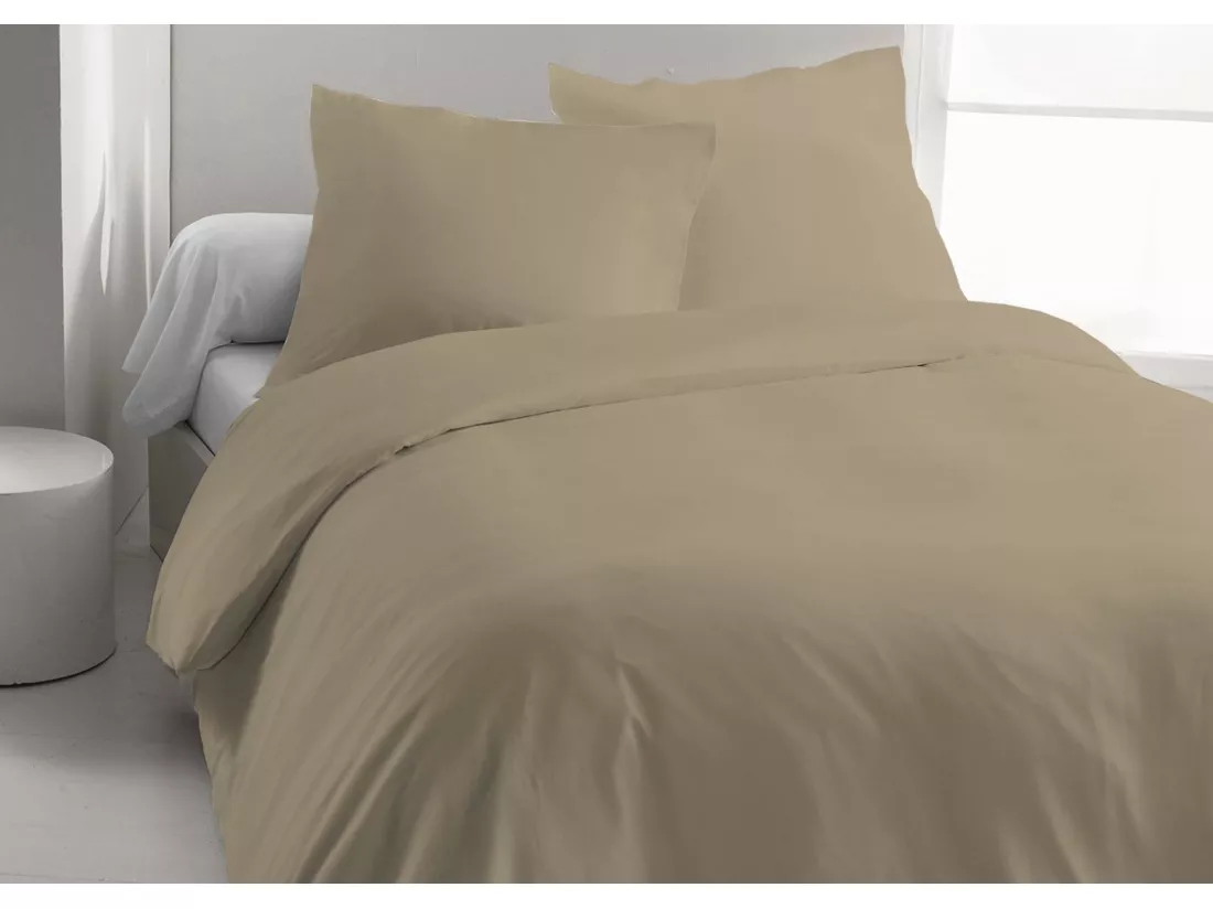 Parure de lit en lin et coton 57 fils/cm² - Housse de couette 240 x 260 cm + 2 taies d'oreiller 63 x 63 cm - Taupe - AURELLE