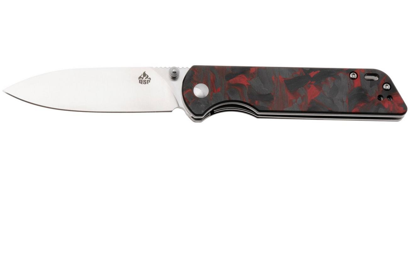 QSP Knife Parrot V2 QS102-I Satin D2, G10 Shredded Carbon Overlay, zakmes