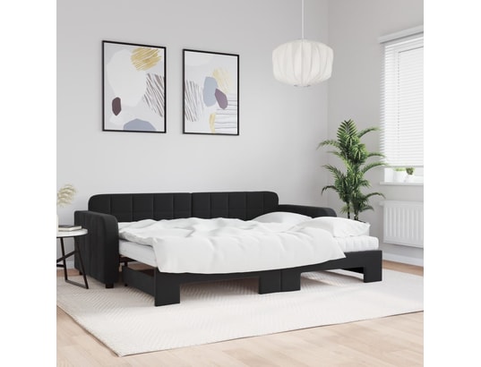 VIDAXL - Lit de jour avec lit gigogne et matelas noir 80x200 cm velou...
