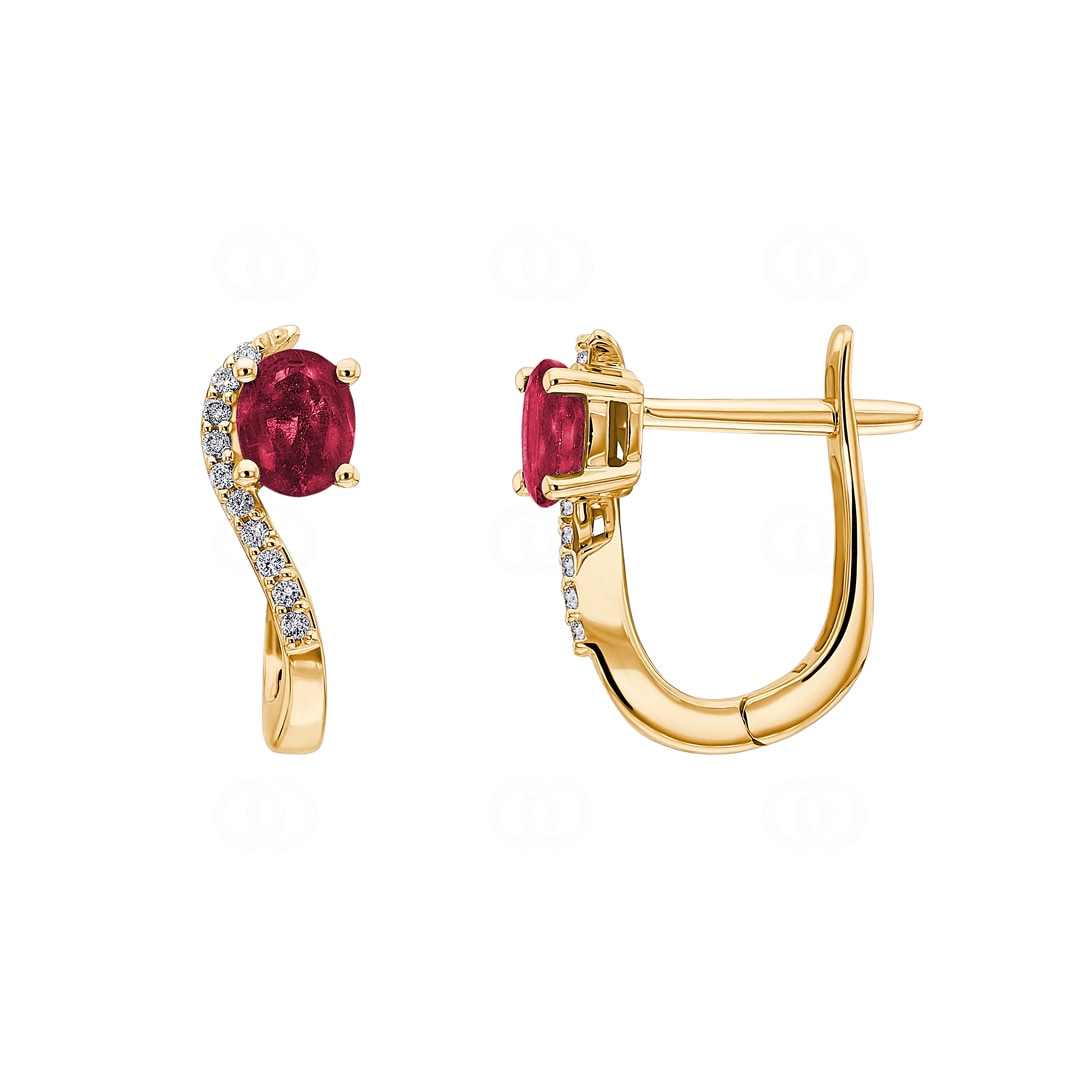 Kreolen 750/18 K Gelbgold mit Rubin oval und Diamanten 0.08 ct H/si