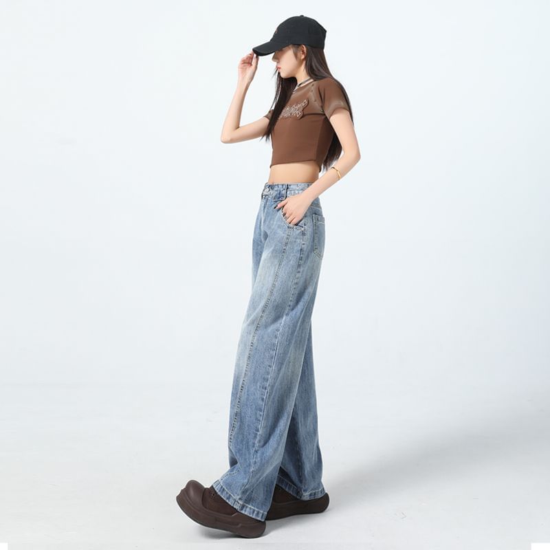 Denimot - High Rise Washed Panel Barrel Leg Jeans (diverse designs)