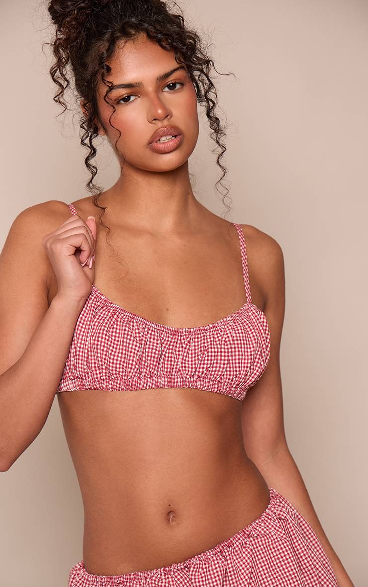 Rouge Ensemble Coordonné Brassière Froncée Vichy