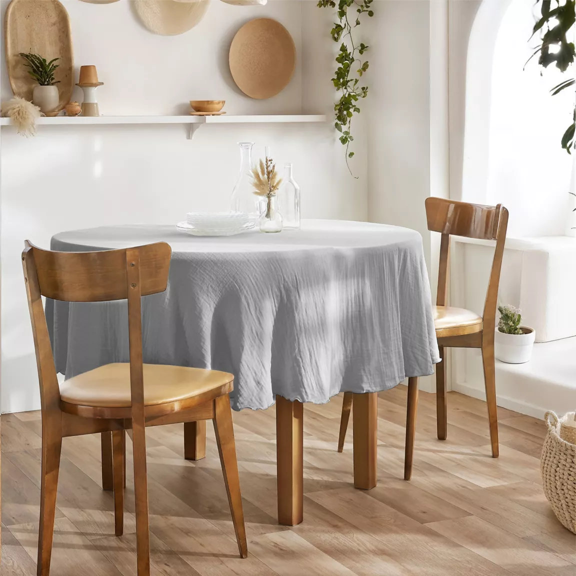 Nappe ronde gaze de coton (180 cm) Gaïa Gris nuage
