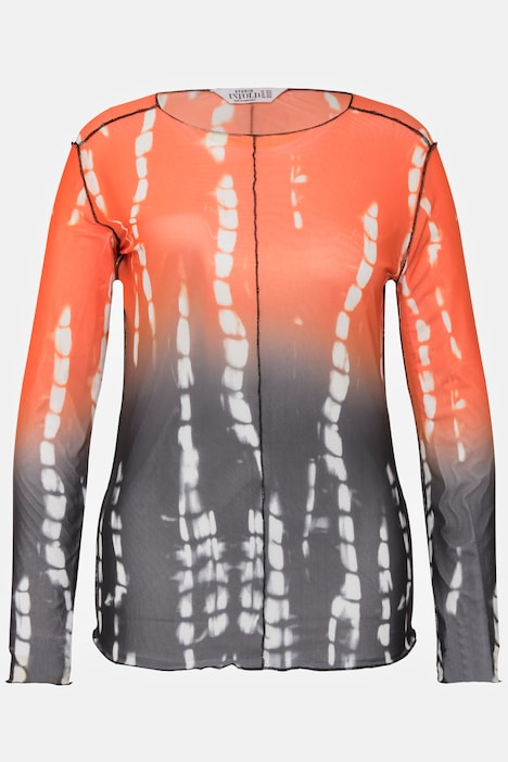 Longsleeve, Regular Fit, Mesh, Batik Print, Rundhals, Langarm