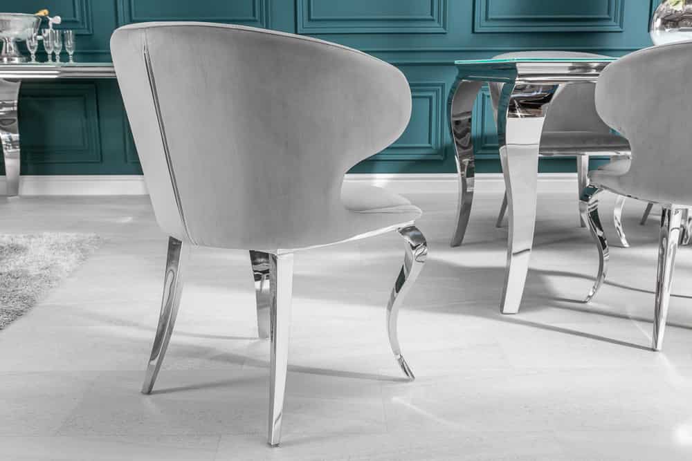 Eleganter Stuhl MODERN BAROCK II edel-grau Samt Edelstahlbeine