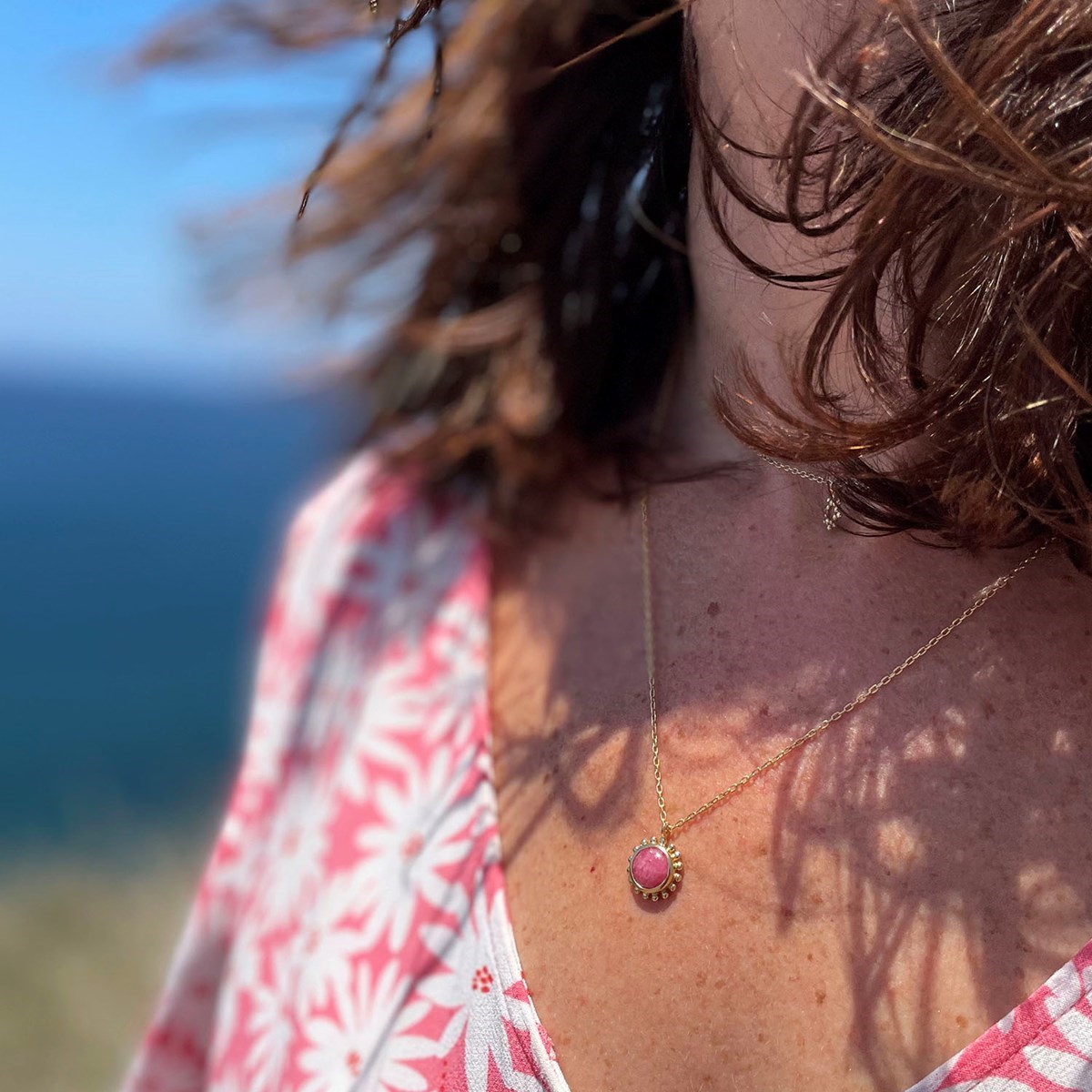 Collier Soleil et Pierre semi-précieuse, en Vermeil