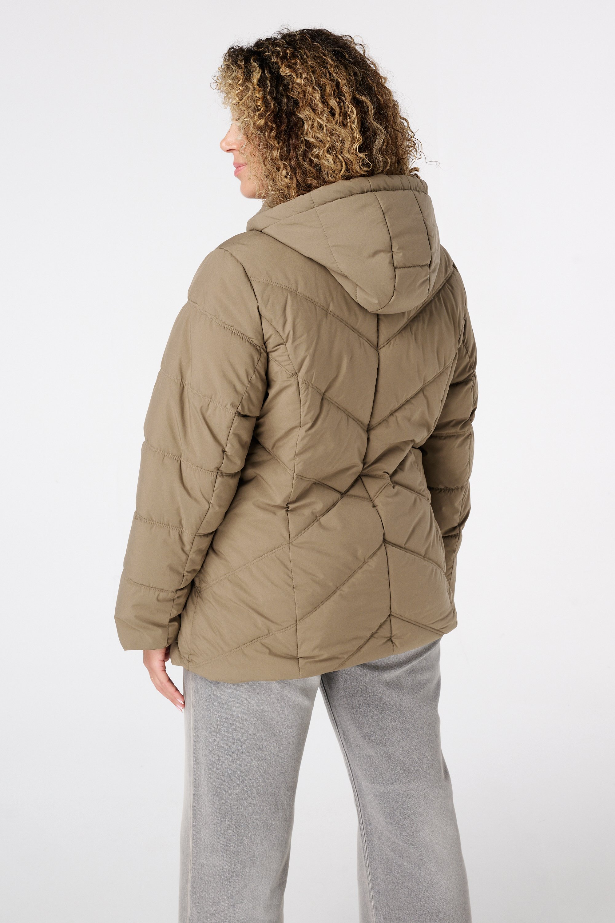 Gewatteerde jas met capuchon Taupe