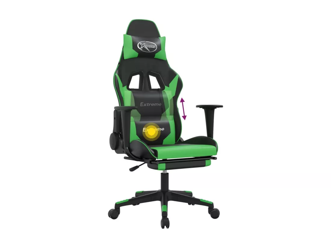 Chaise de jeu de massage et repose-pied Noir et vert Similicuir
