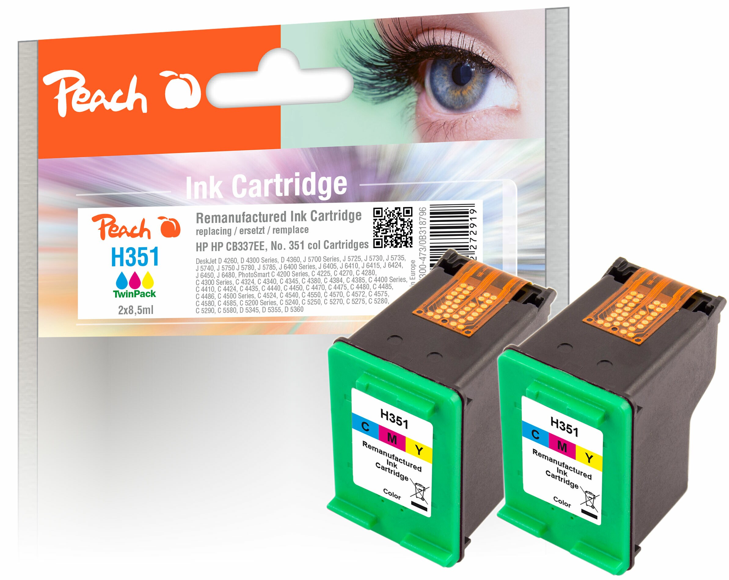 Peach HP 3512 Druckköpfe 2*col ersetzt HP No. 351*2, CB337EE*2 für z.B. HP DeskJet D 4200, HP DeskJet D 4260, HP DeskJet D 4300, HP DeskJet D 4360 (wiederaufbereitet)