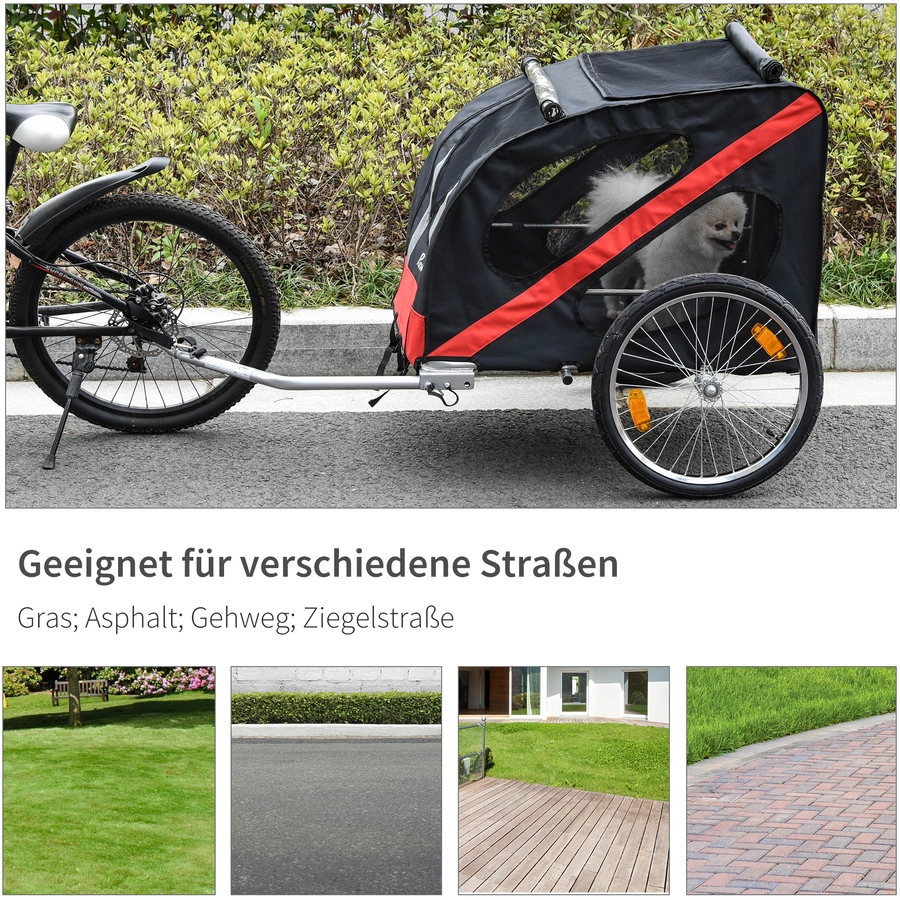 PawHut Fahrradanhänger für Hunde schwarz, rot