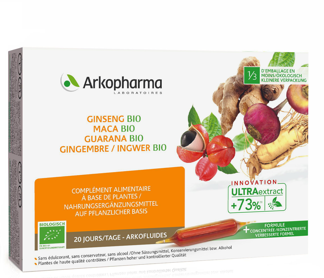 ARKOFLUIDE Ginseng-Maca-Guarana-Ingwer Trinkamp Bio Amp 20 Stk