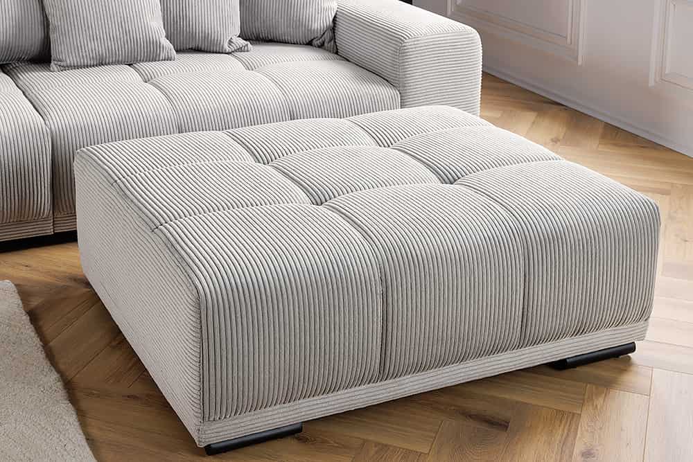 Moderner Hocker ELEGANCIA 110cm champagner beige Cord Fußhocker Sitzhocker