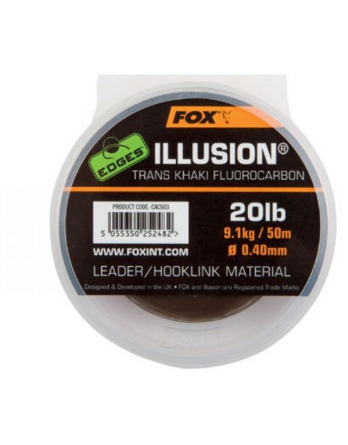 Fox Edges Illusion Flurofoxbon Leader X 50m 0.50mm \/ 30lbs \/ 13.64kgs Trans Khaki - Onderlijn- & leadermateriaal - 50 m 30 lb