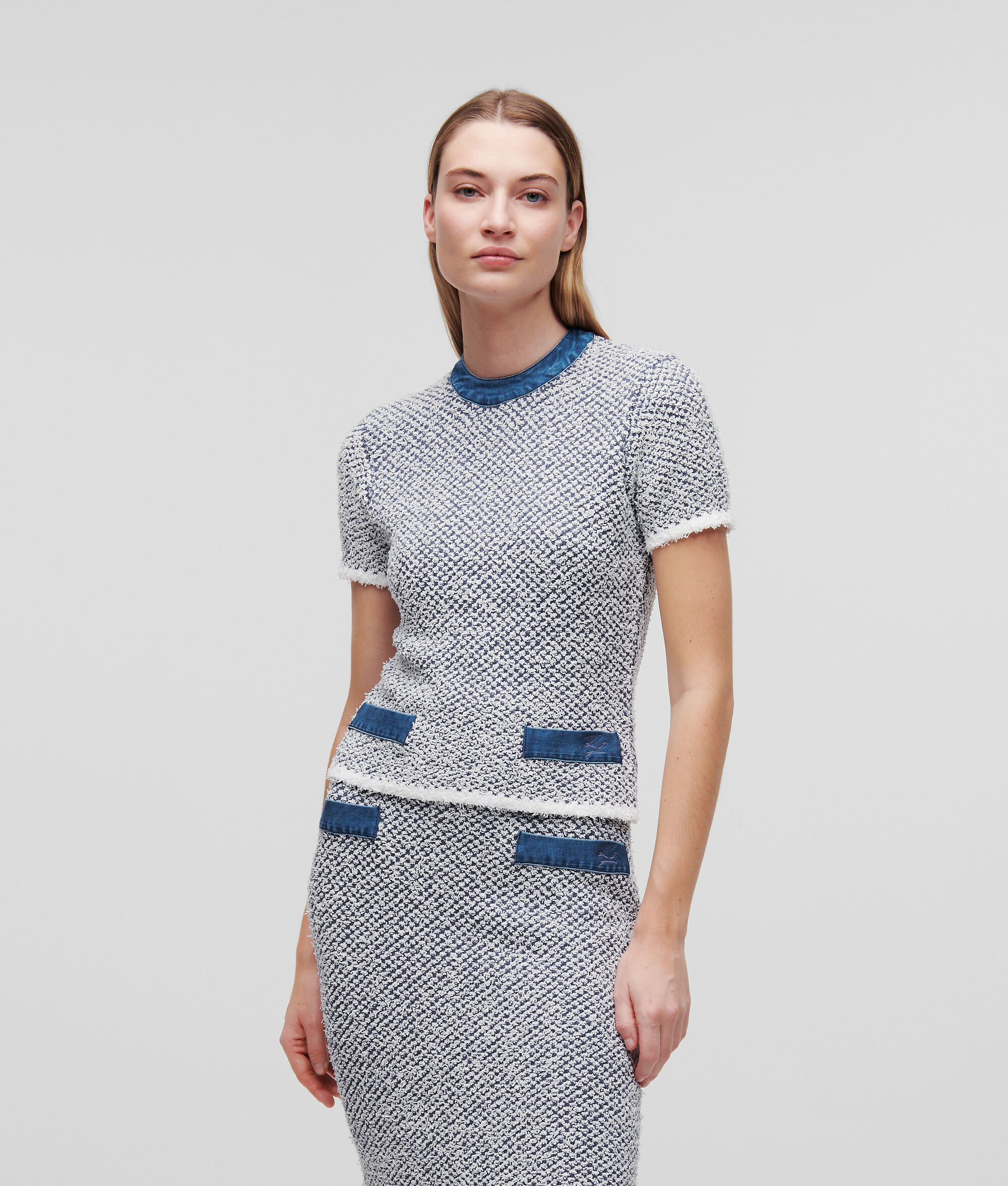 HAUT EN DENIM ET TRICOT À MANCHES COURTES