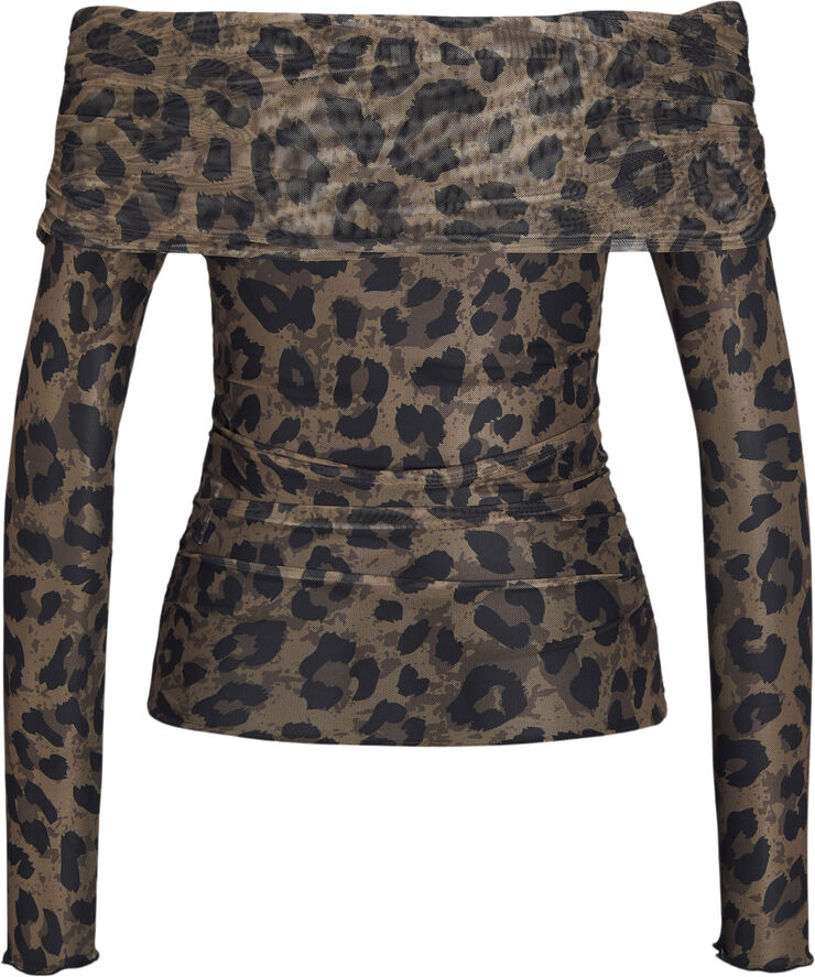 JJXX JXMINNA MESH LS OFF SHOULDER TOP WV Tigers eye/leo