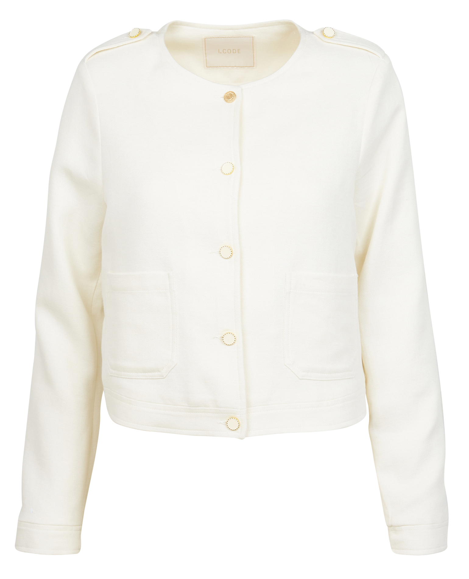 Veste droite col rond en coton mélangé | Blanc