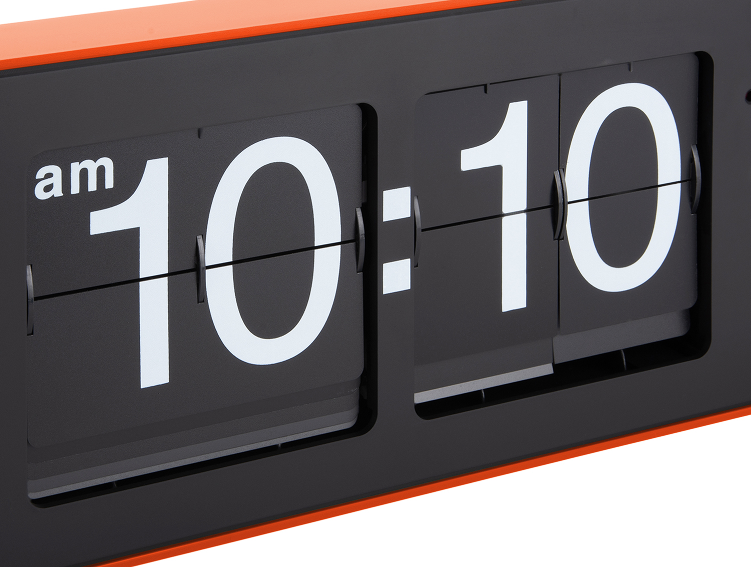 Wall clock Wide Flip orange casing, black dial