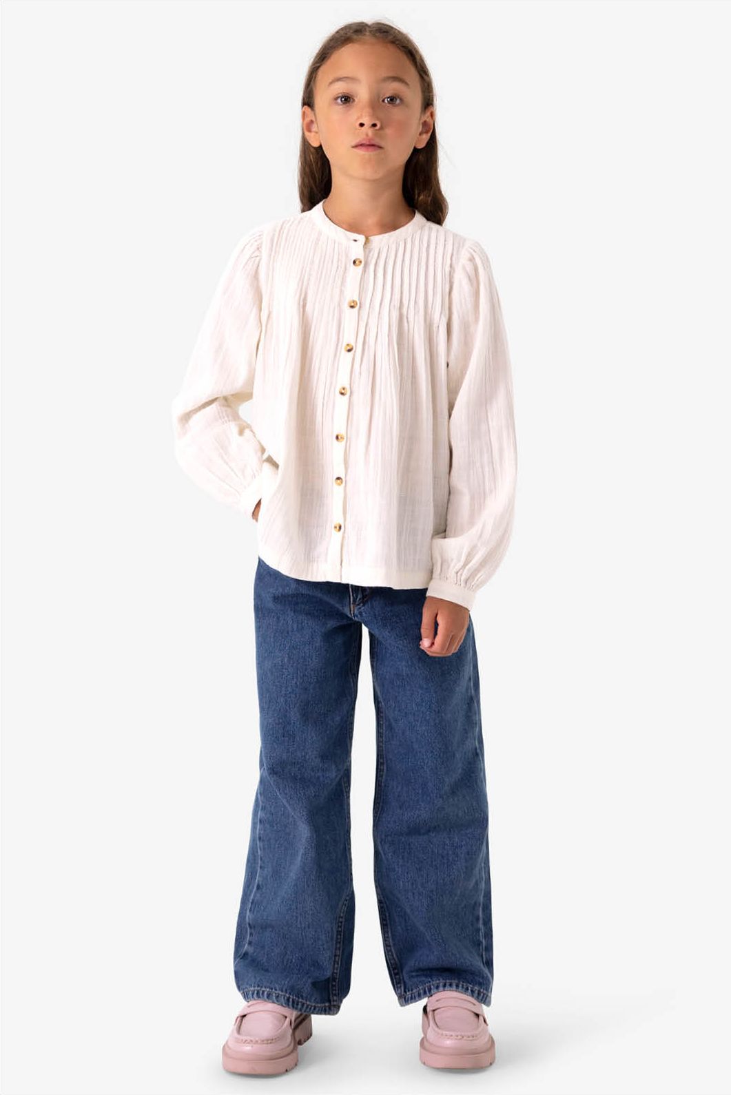Off white blouse met pofmouwen