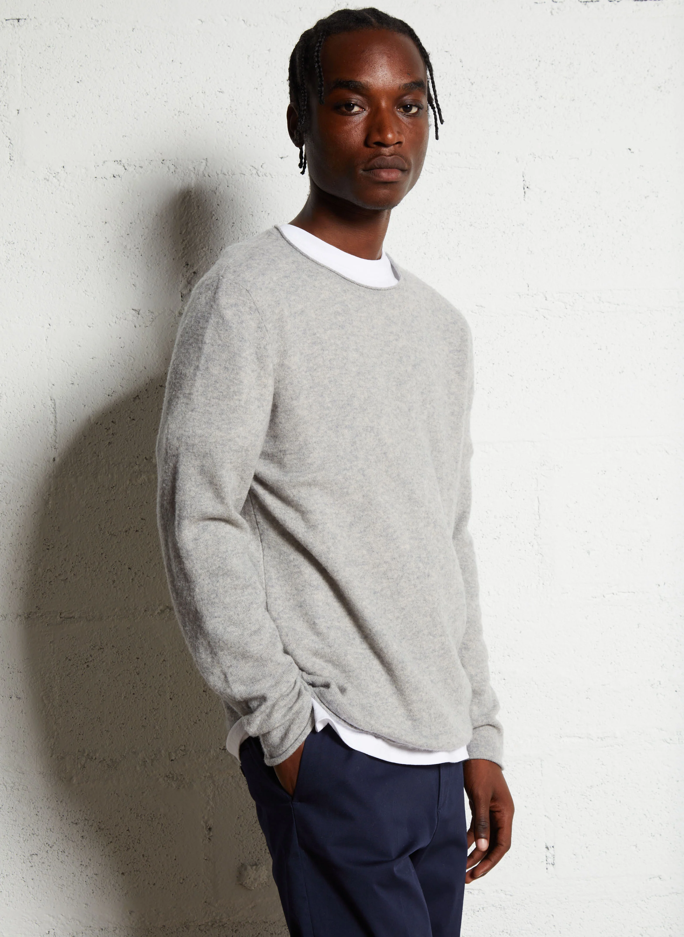 DUCKSBAY - Pull droit col rond en laine mélangée | Gris