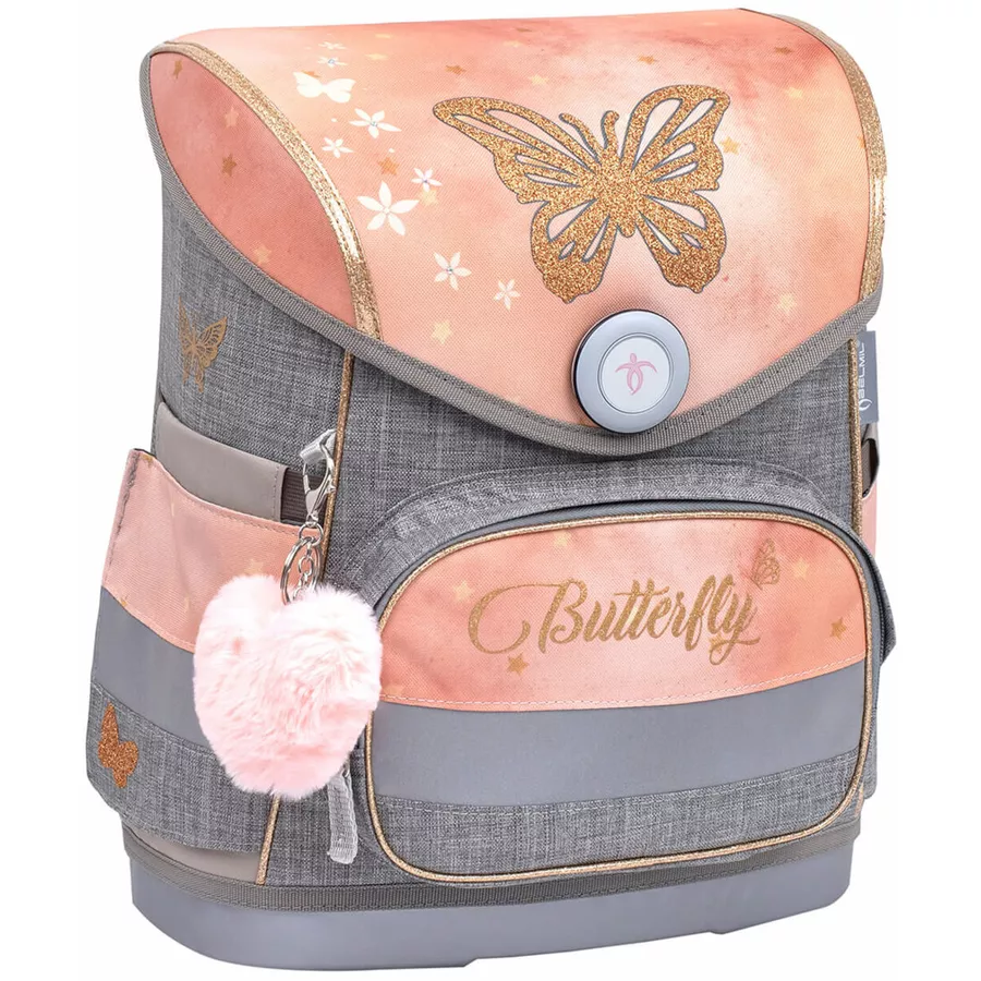 Belmil Schulranzen Compact Schulranzen Set 4-teilig mit Brustgurt Golden Butterfly