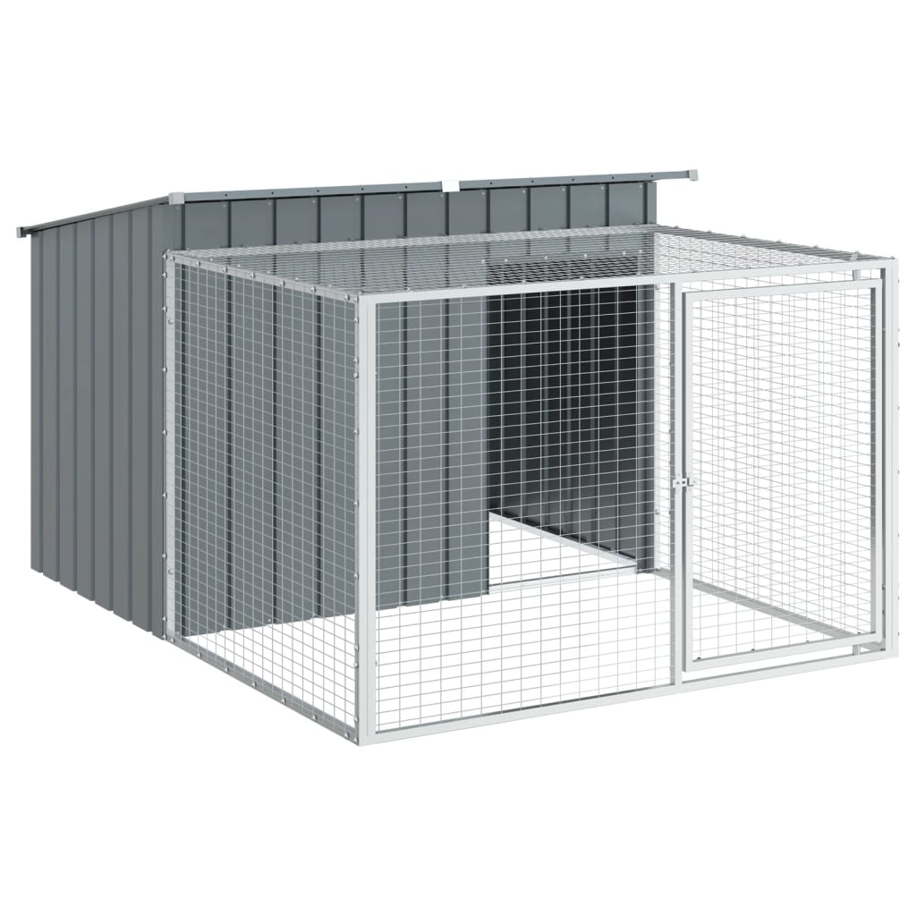 Canil vidaXL com área de exercício, aço galvanizado, cinza, 153x194x110 cm