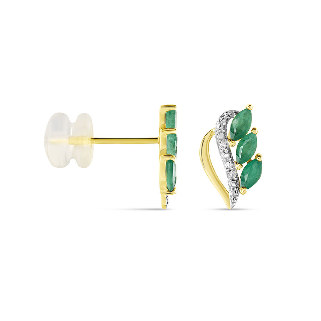 Boucles D'oreilles Puces Or Jaune  Sheelagh Emeraudes Diamants