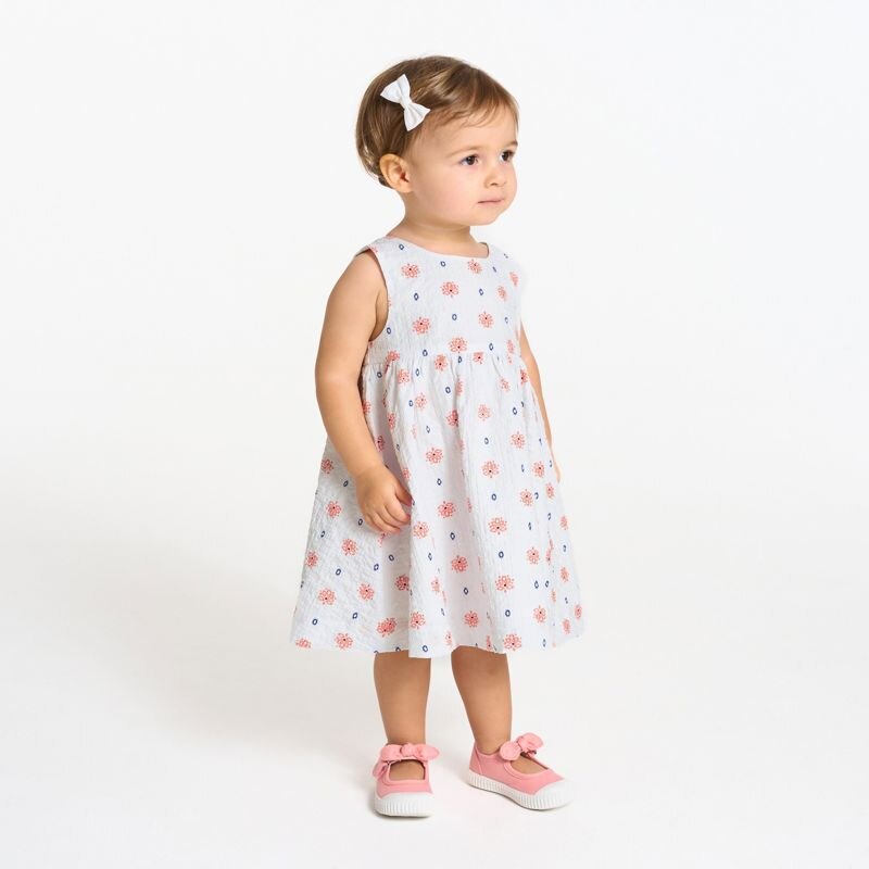 Robe à bretelles gaufrée et bloomer blanc bébé fille Rose