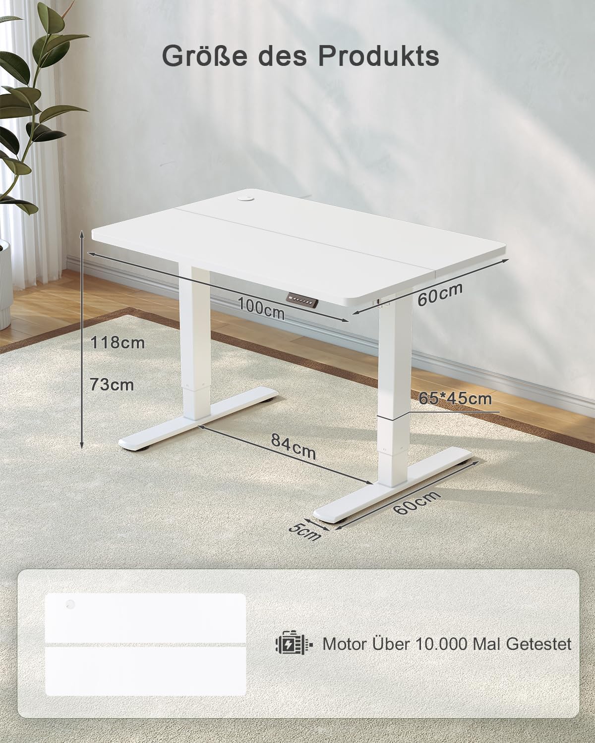 JUMMICO Höhenverstellbarer Schreibtisch mit USB-Ladeanschluss 100 x 60 cm, Schreibtisch Höhenverstellbar Elektrisch, Steh-Sitz Tisch Stehpult Verstellbarer Computertisch,Standing Desk,Weiß