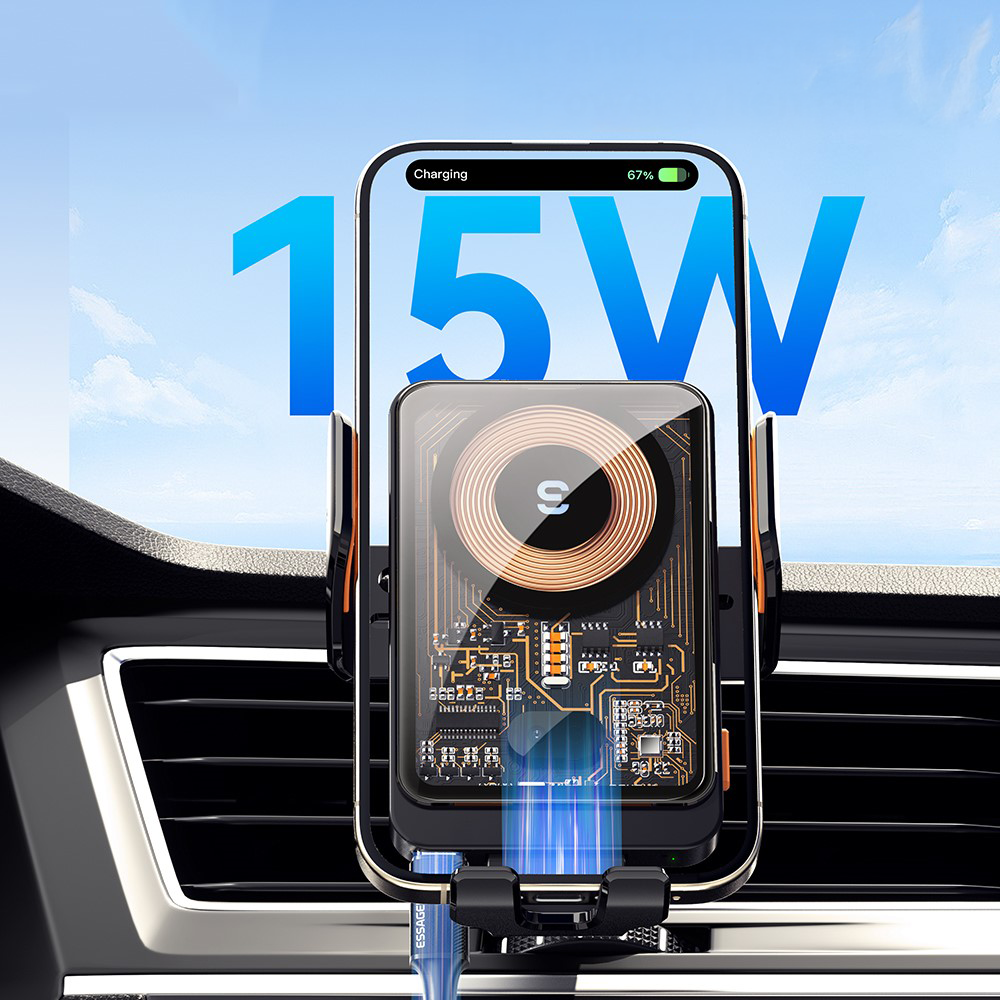 (15W) Qi Wireless Fast Charge Auto KFZ Halterung Ladegerät   Lüftungsgitter Befestigung (Air Frame) - Schwarz