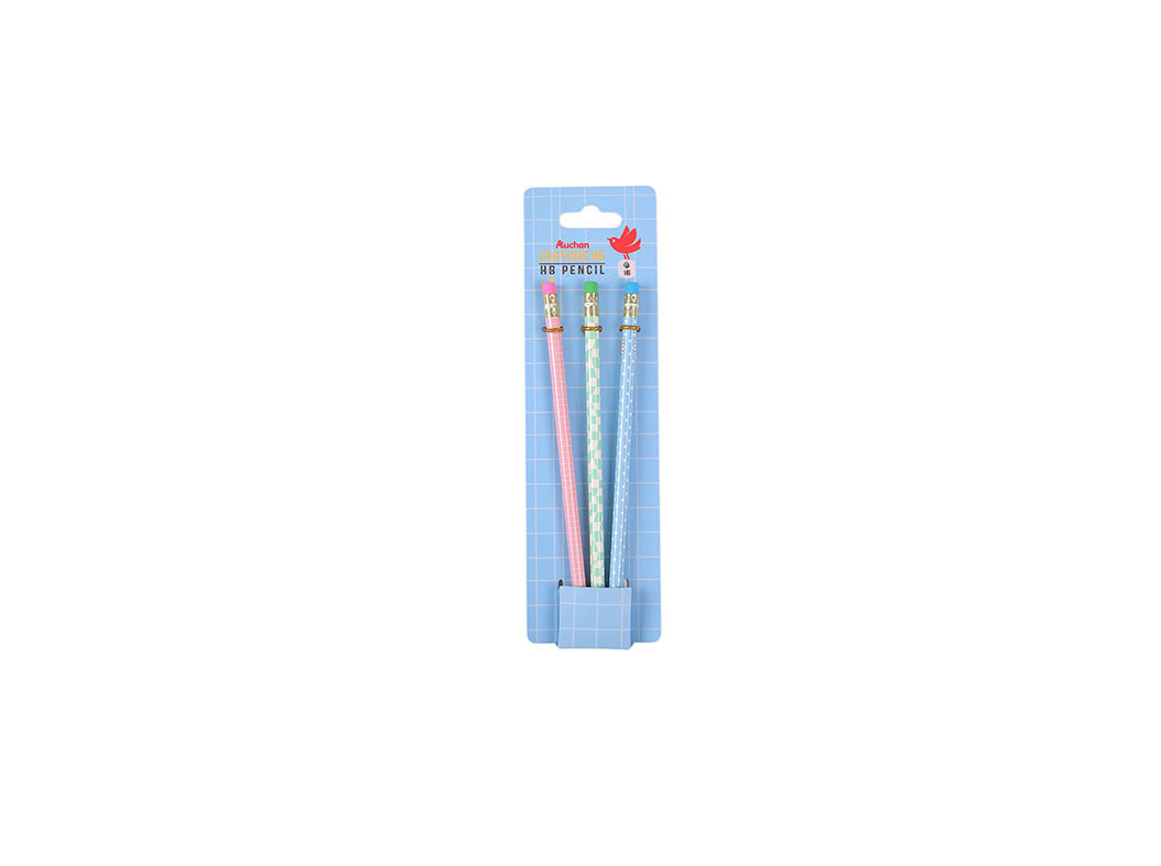 LÁPIS HB AUCHAN COM BORRACHA 3 PEÇAS