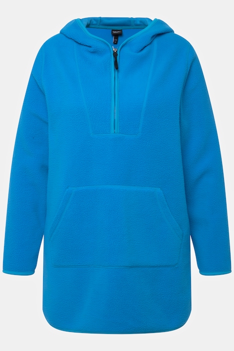 Long-Teddy-Fleecepullover, Kapuze, Zipper, Langarm