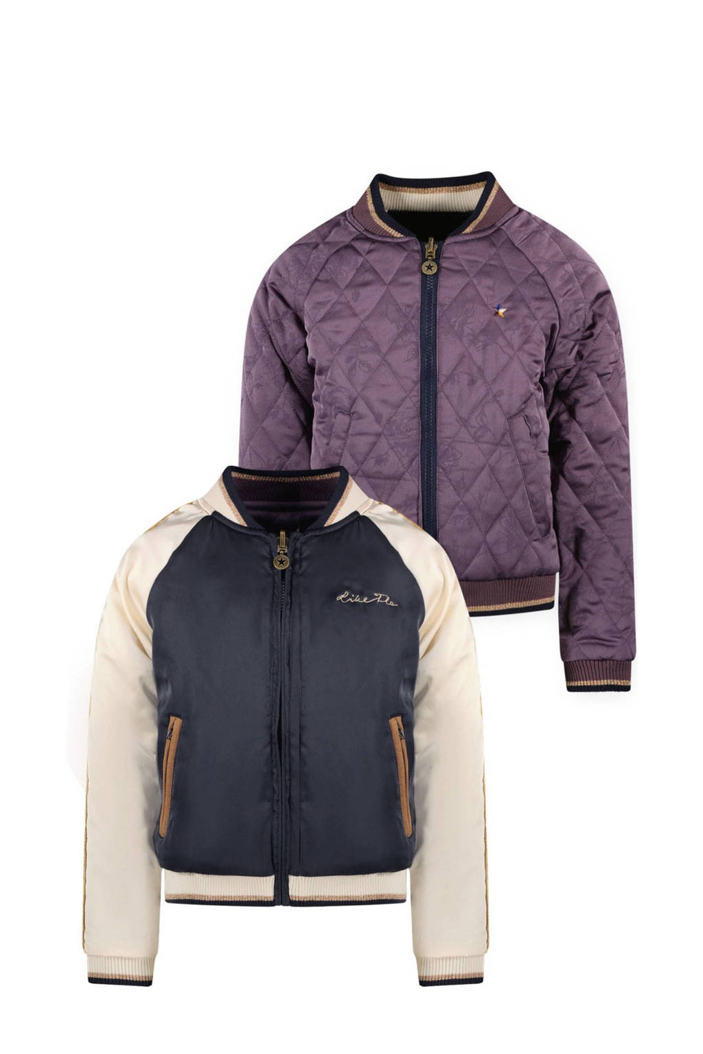 Like Flo reversible gewatteerde winterjas Soof donkerblauw/ecru/paars