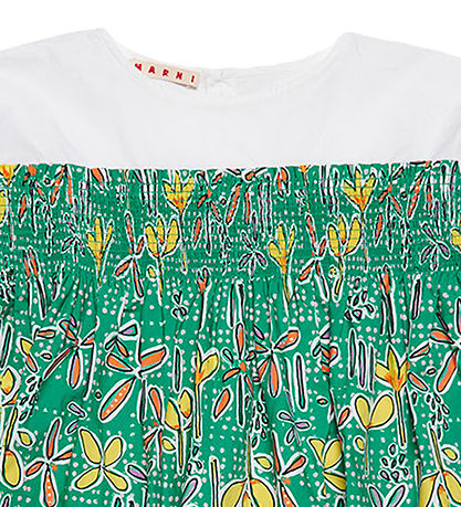Marni Skjortebluse - Hvid/ Grøn m. Blomster