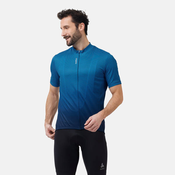 Maillot vélo ODLO ESSENTIAL PRINT STAND-UP COLLAR S/S FZ INDIGO BUNTING/BLUE WING TEAL