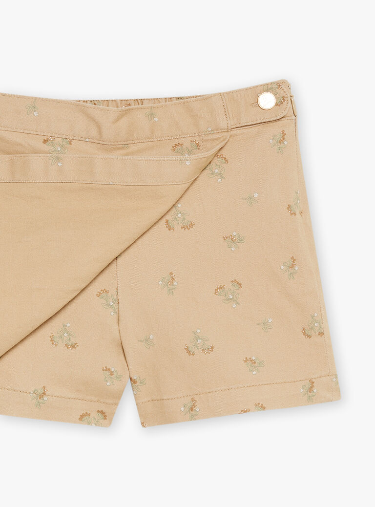 Jupe-short beige à imprimé fleuri pailleté