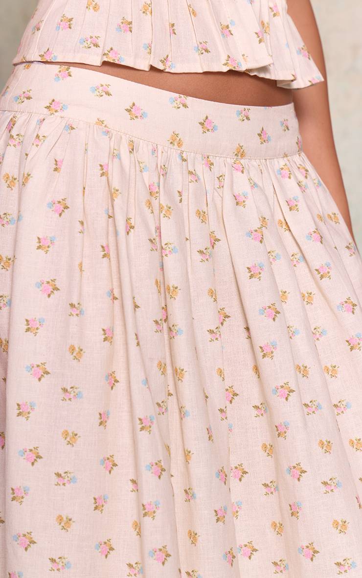 Crème Jupe Longue Plissée À Imprimé Fleuri Liberty En Coton Ensemble Coordonné