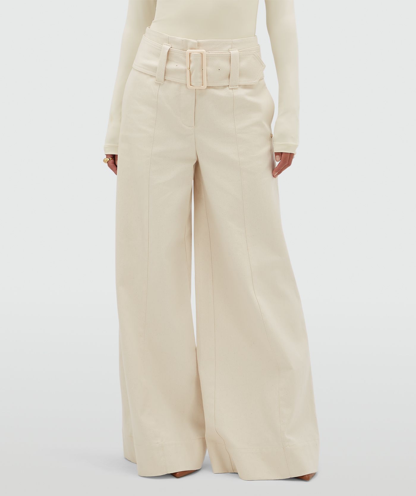 JV-MAUREEN high waisted wide leg jeans - ecru